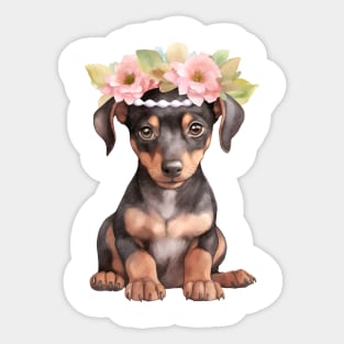 Watercolor Doberman Pinscher Dog with Head Wreath Sticker